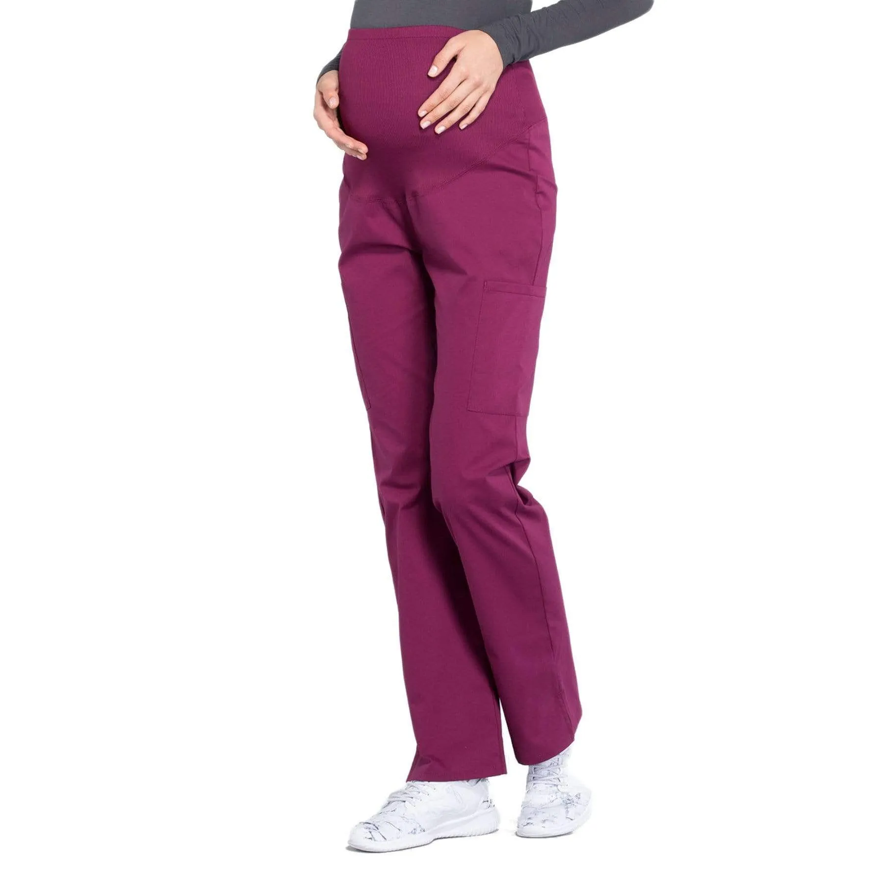 Cherokee Workwear Professionals WW220 Scrubs Pants Maternity Straight Leg Wine