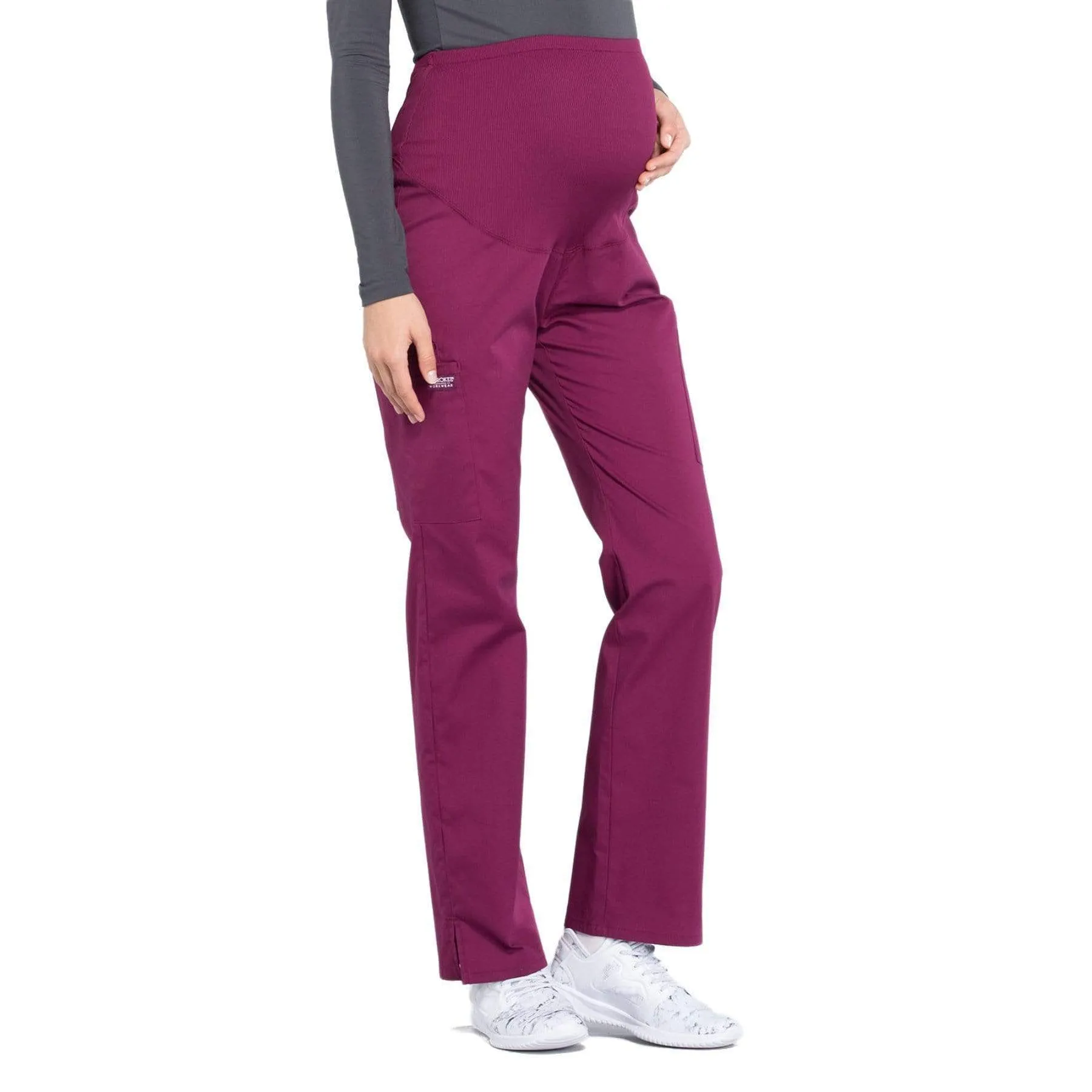 Cherokee Workwear Professionals WW220 Scrubs Pants Maternity Straight Leg Wine