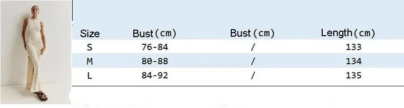 Chic Women Sleeveless Split Side Long Dress Diamond Crochet Hollow Out Midi Dress Elegant Lady Slim Fit Bodycon Holiday Party