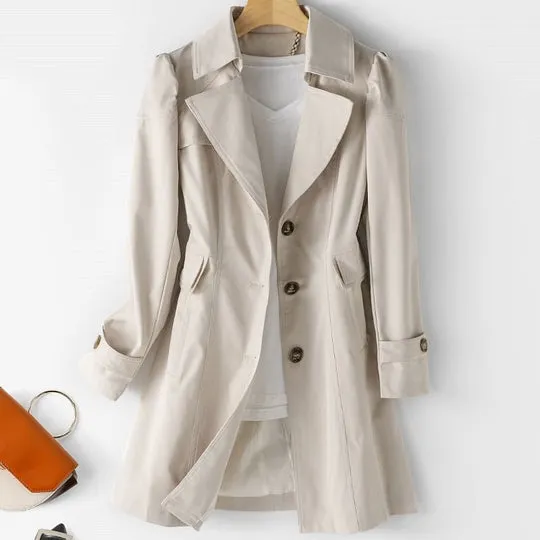 Classic slim-fit trench coat with buttons for women