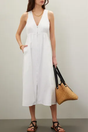 COLLINS 2-way Zip V-neck Midi Dress (White)