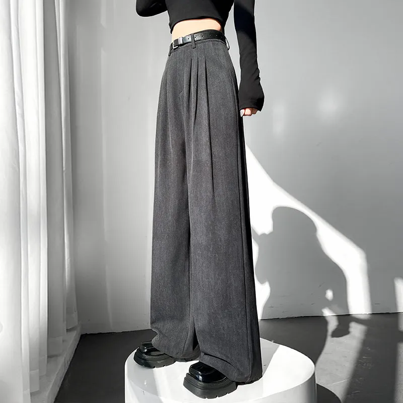 Comfortable and Breathable Wide Leg Pleated Pants with Belted Waist