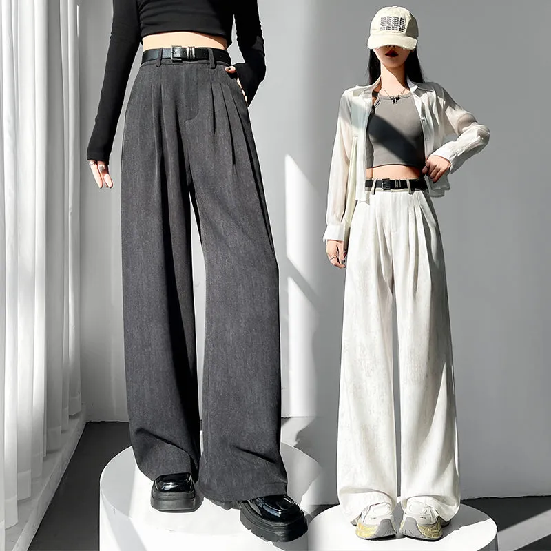 Comfortable and Breathable Wide Leg Pleated Pants with Belted Waist