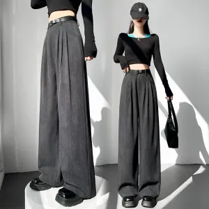 Comfortable and Breathable Wide Leg Pleated Pants with Belted Waist