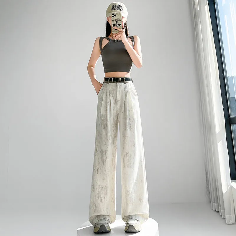 Comfortable and Breathable Wide Leg Pleated Pants with Belted Waist