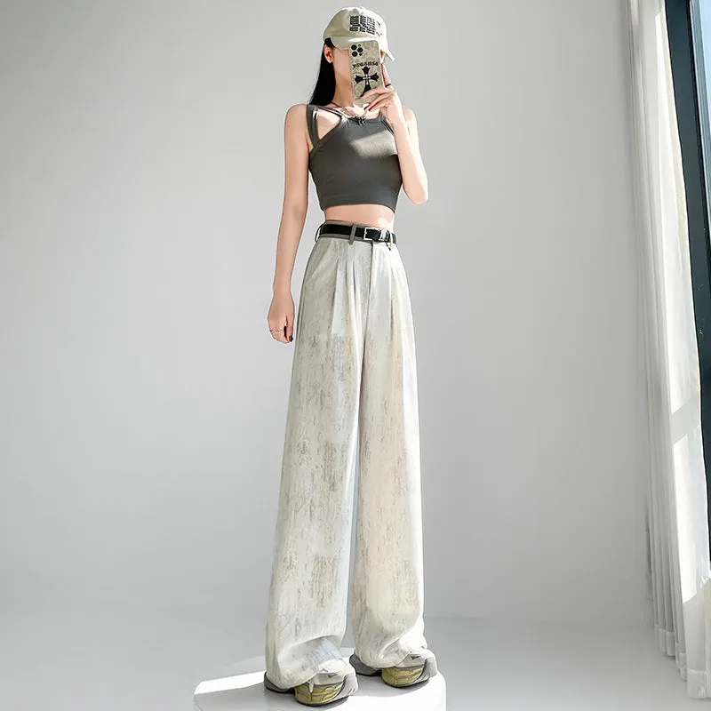 Comfortable and Breathable Wide Leg Pleated Pants with Belted Waist
