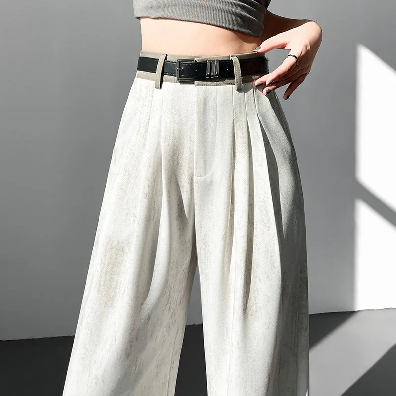 Comfortable and Breathable Wide Leg Pleated Pants with Belted Waist