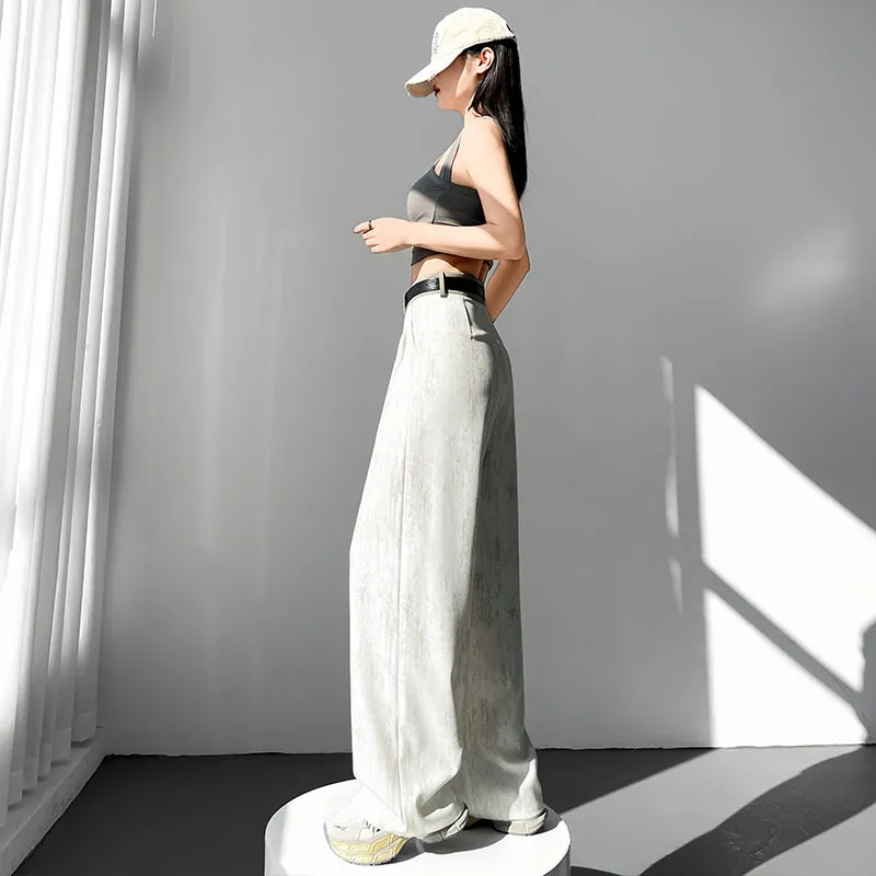 Comfortable and Breathable Wide Leg Pleated Pants with Belted Waist