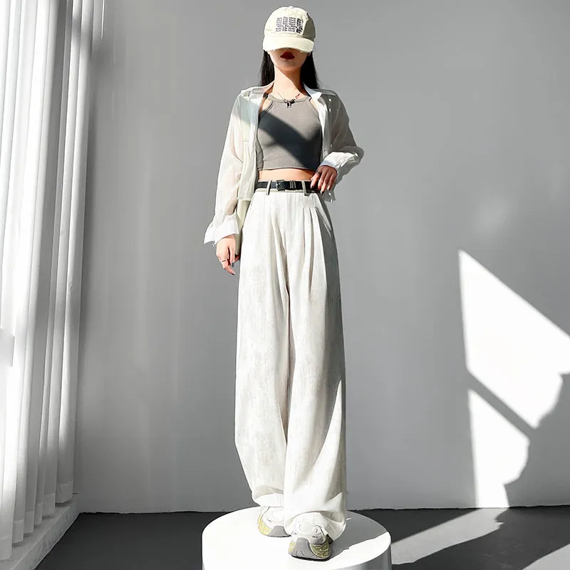 Comfortable and Breathable Wide Leg Pleated Pants with Belted Waist
