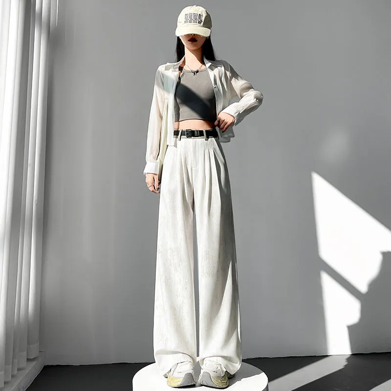 Comfortable and Breathable Wide Leg Pleated Pants with Belted Waist