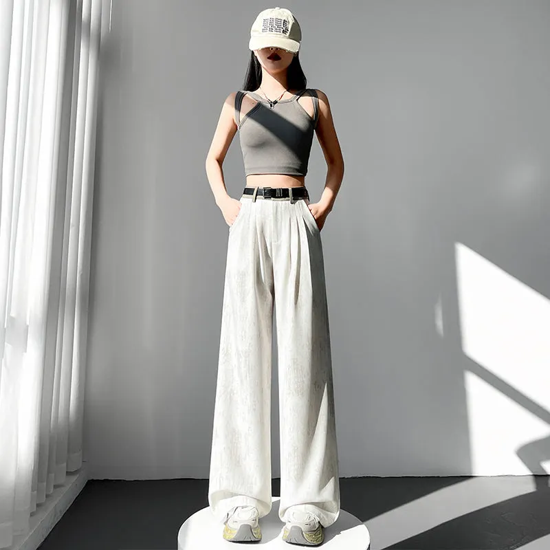 Comfortable and Breathable Wide Leg Pleated Pants with Belted Waist