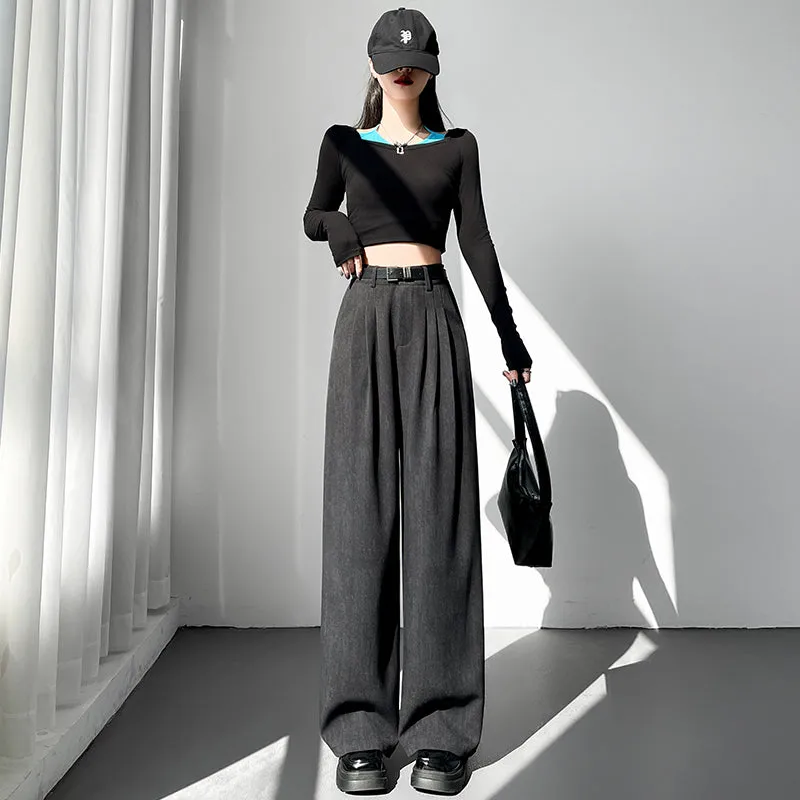 Comfortable and Breathable Wide Leg Pleated Pants with Belted Waist