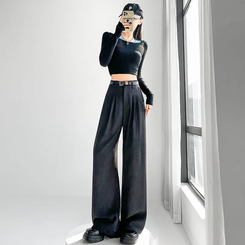 Comfortable and Breathable Wide Leg Pleated Pants with Belted Waist