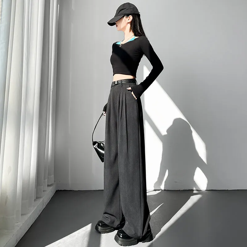 Comfortable and Breathable Wide Leg Pleated Pants with Belted Waist
