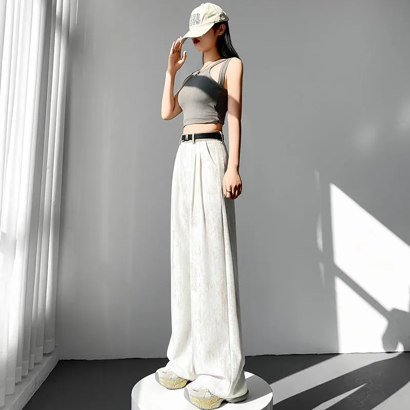 Comfortable and Breathable Wide Leg Pleated Pants with Belted Waist