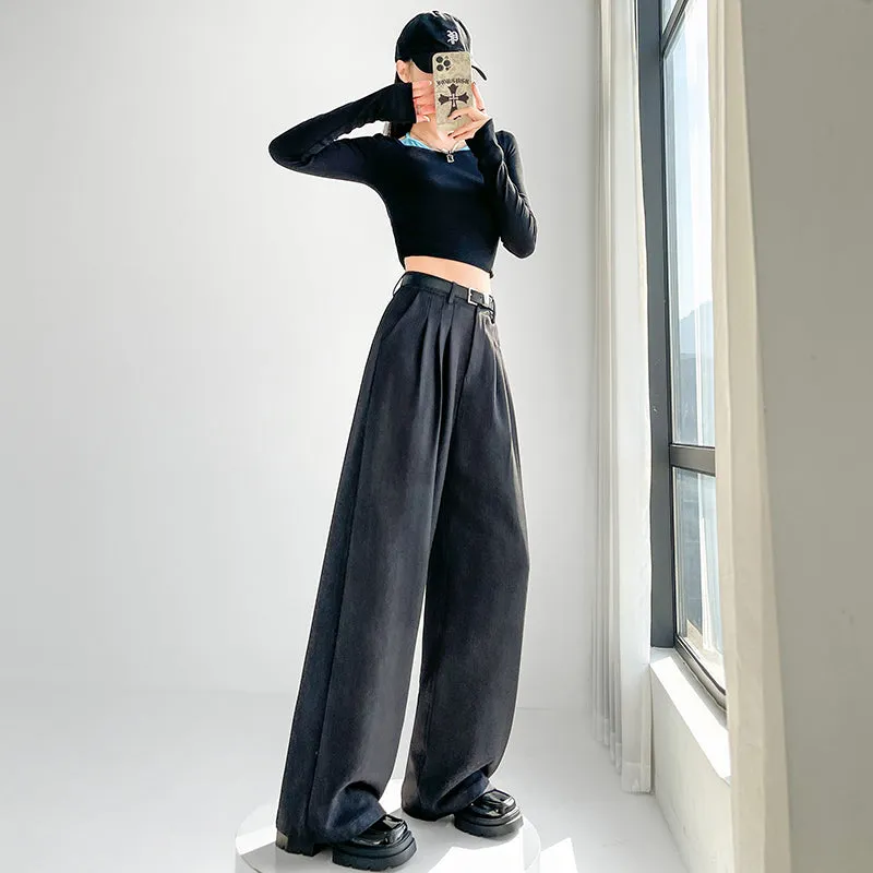 Comfortable and Breathable Wide Leg Pleated Pants with Belted Waist