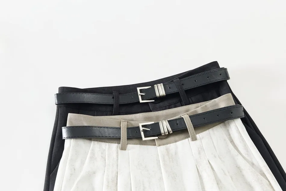Comfortable and Breathable Wide Leg Pleated Pants with Belted Waist