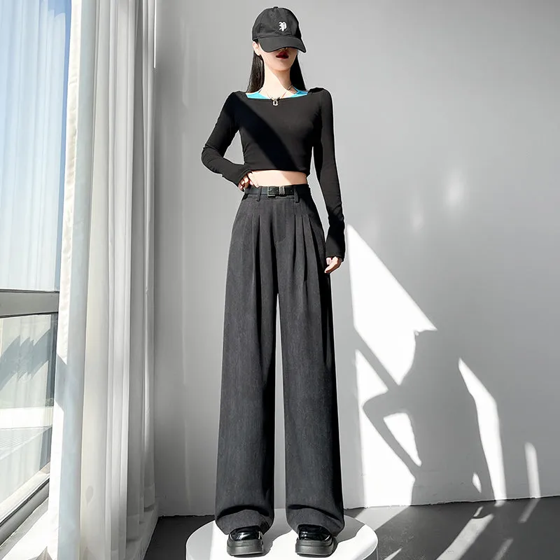 Comfortable and Breathable Wide Leg Pleated Pants with Belted Waist