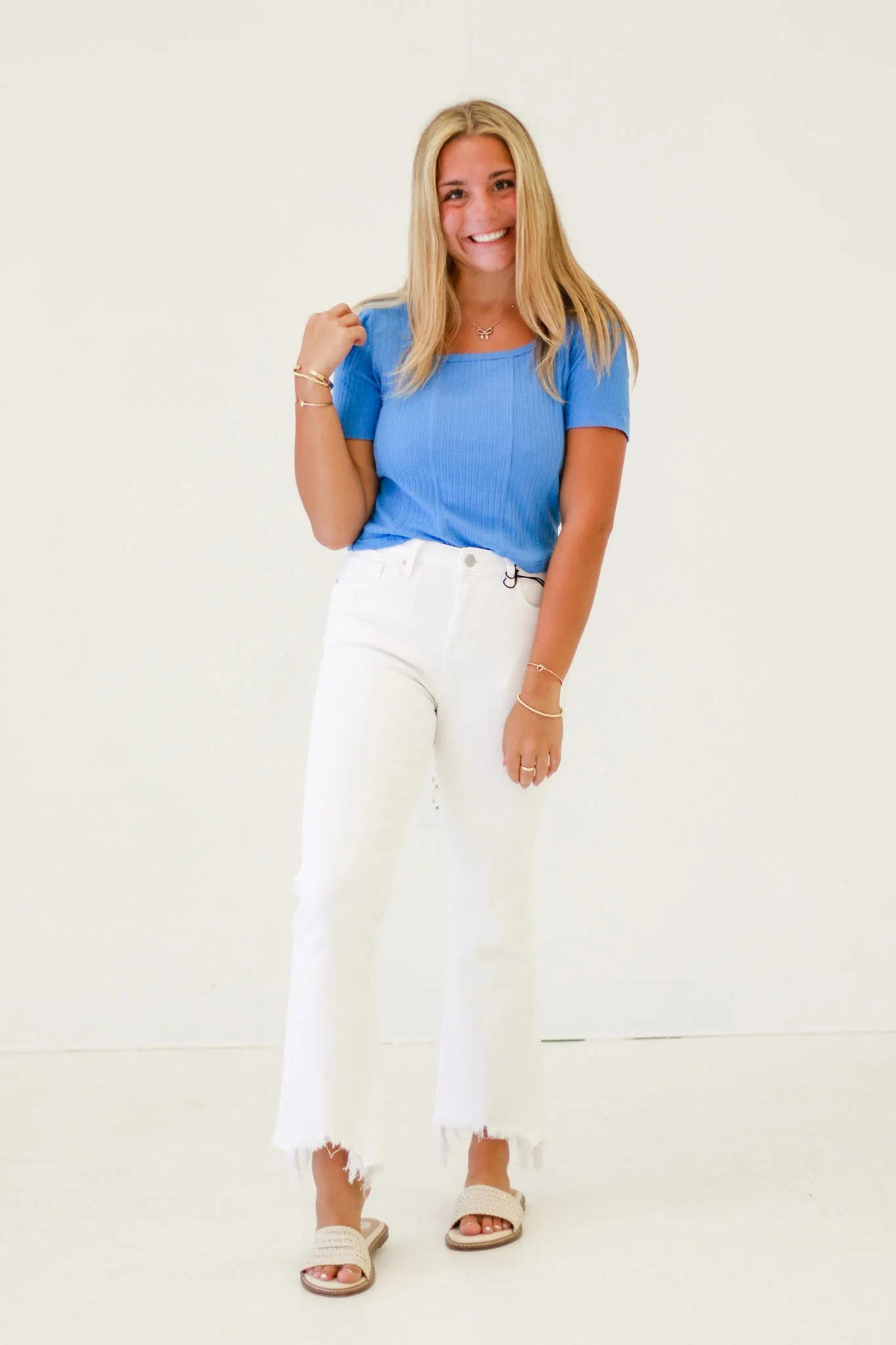 Contemporary Comfort Ribbed Top in Pacific blue