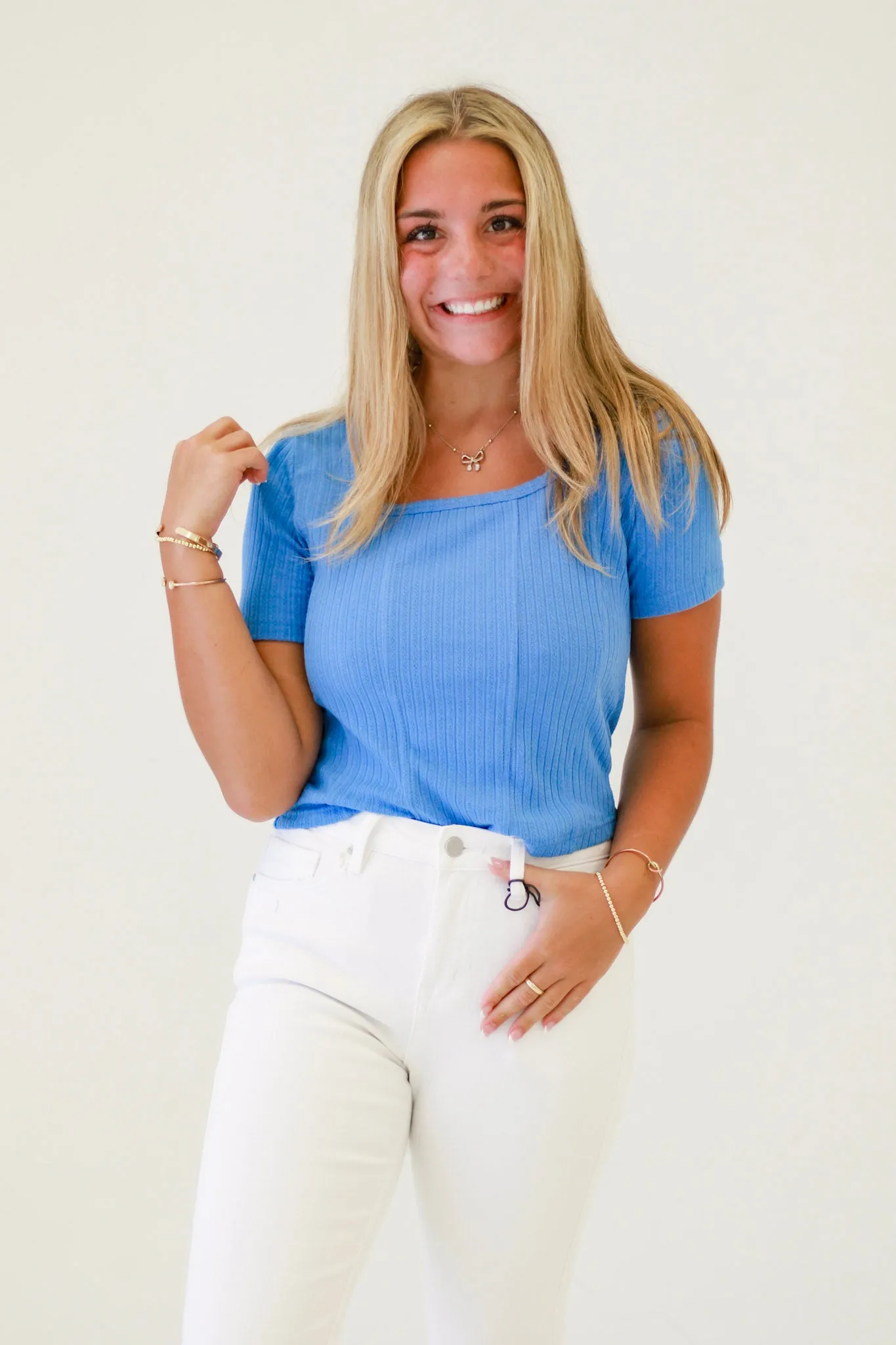 Contemporary Comfort Ribbed Top in Pacific blue