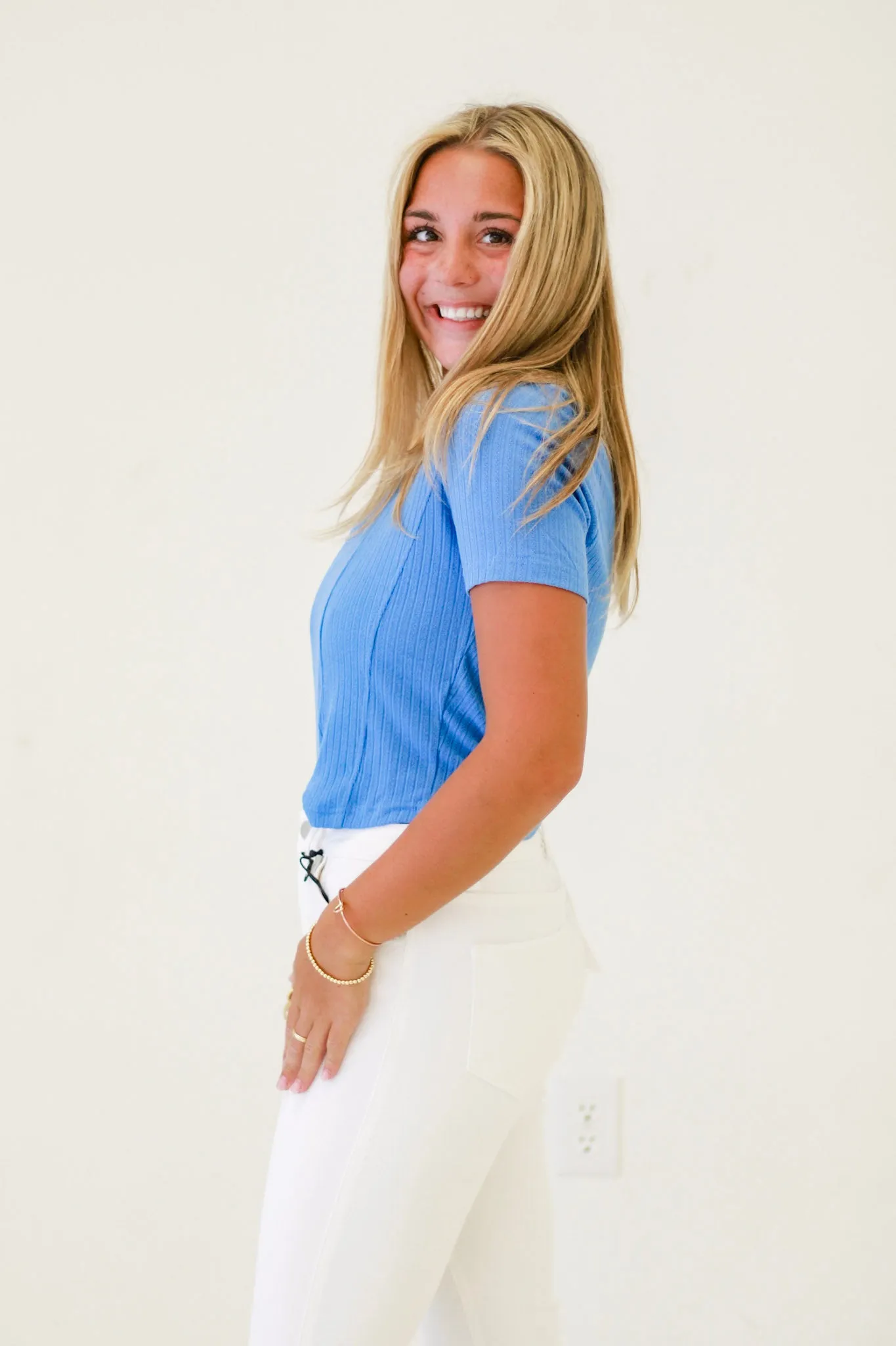 Contemporary Comfort Ribbed Top in Pacific blue
