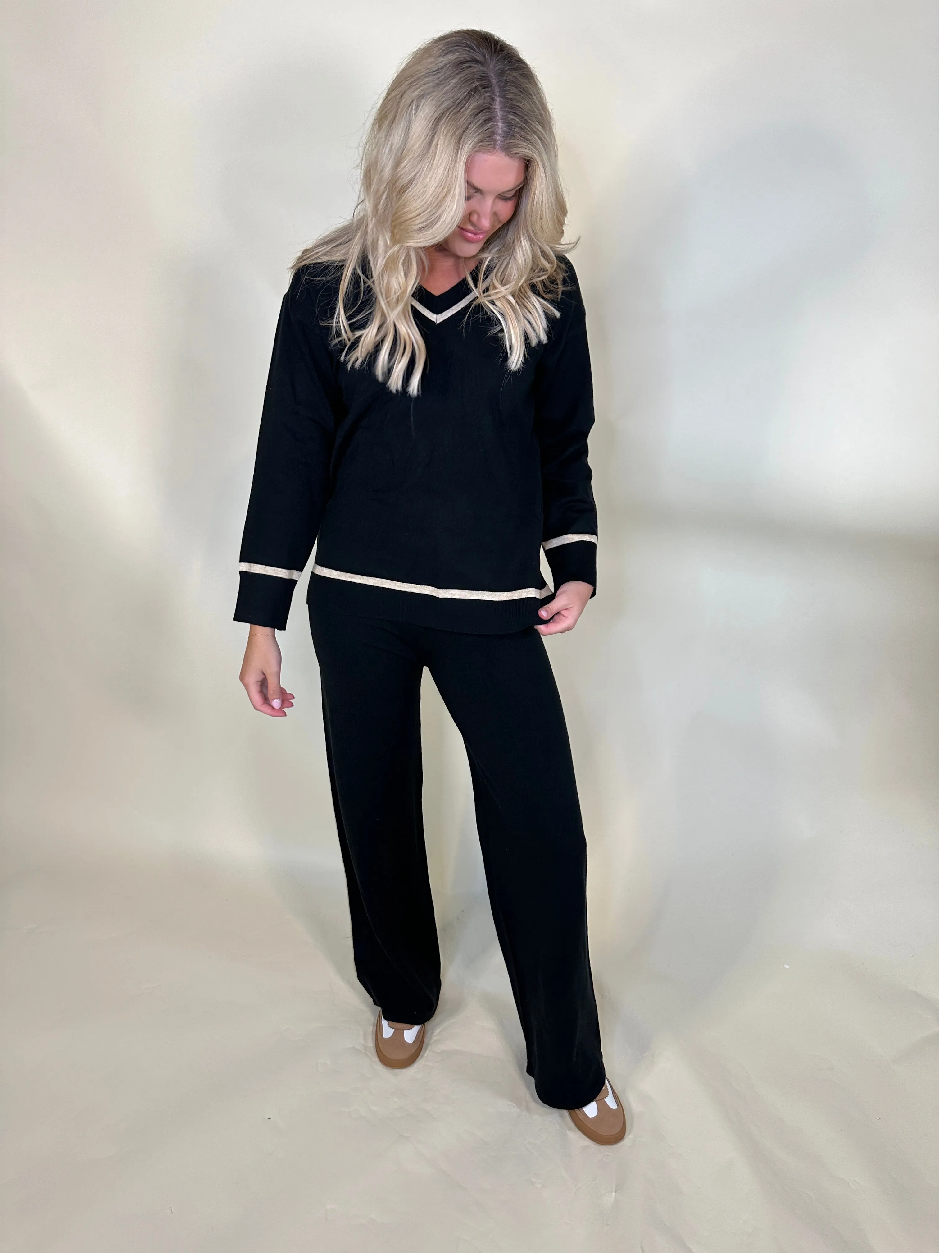 Contrast Trim Wide-Leg Pants