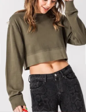 Crew Neck Drop Shoulder Cropped Sweatshirt