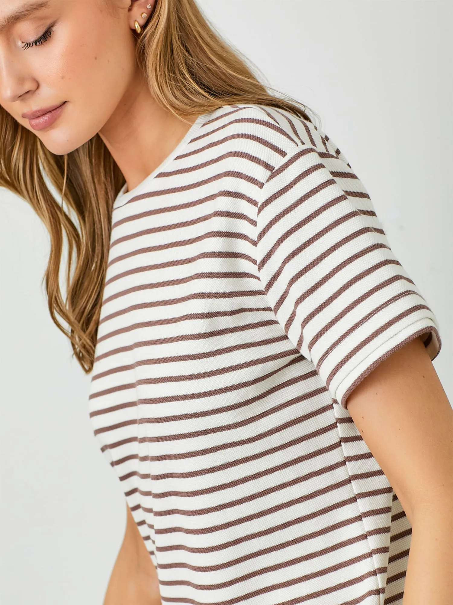 Crew Neck Striped T-Shirt Midi Dress