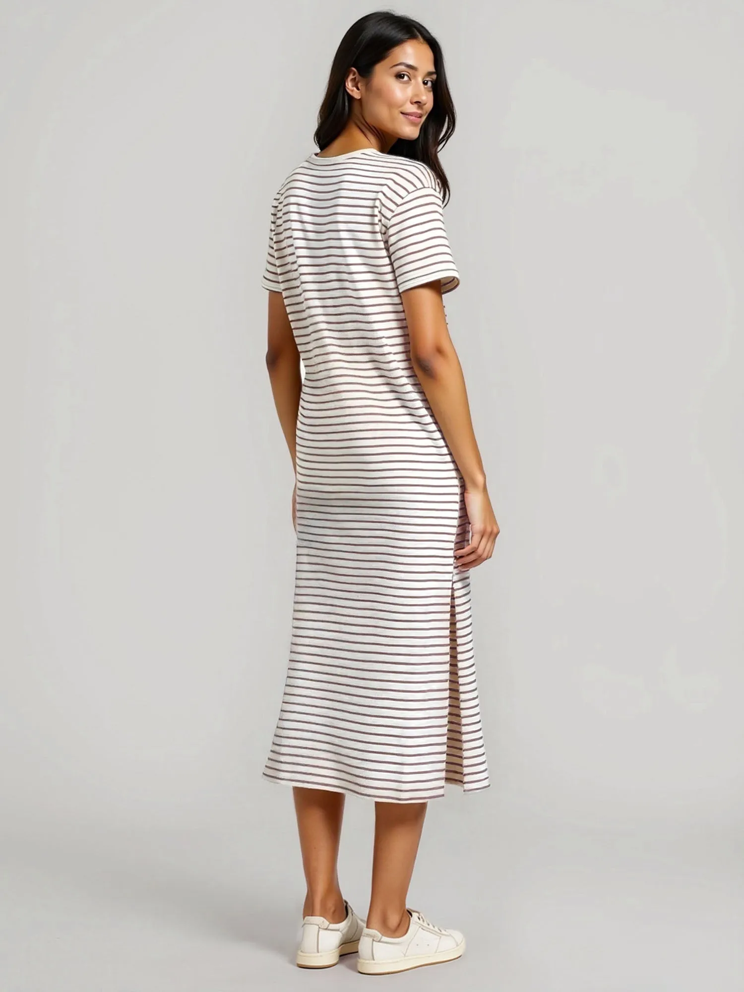 Crew Neck Striped T-Shirt Midi Dress