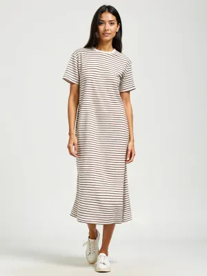 Crew Neck Striped T-Shirt Midi Dress