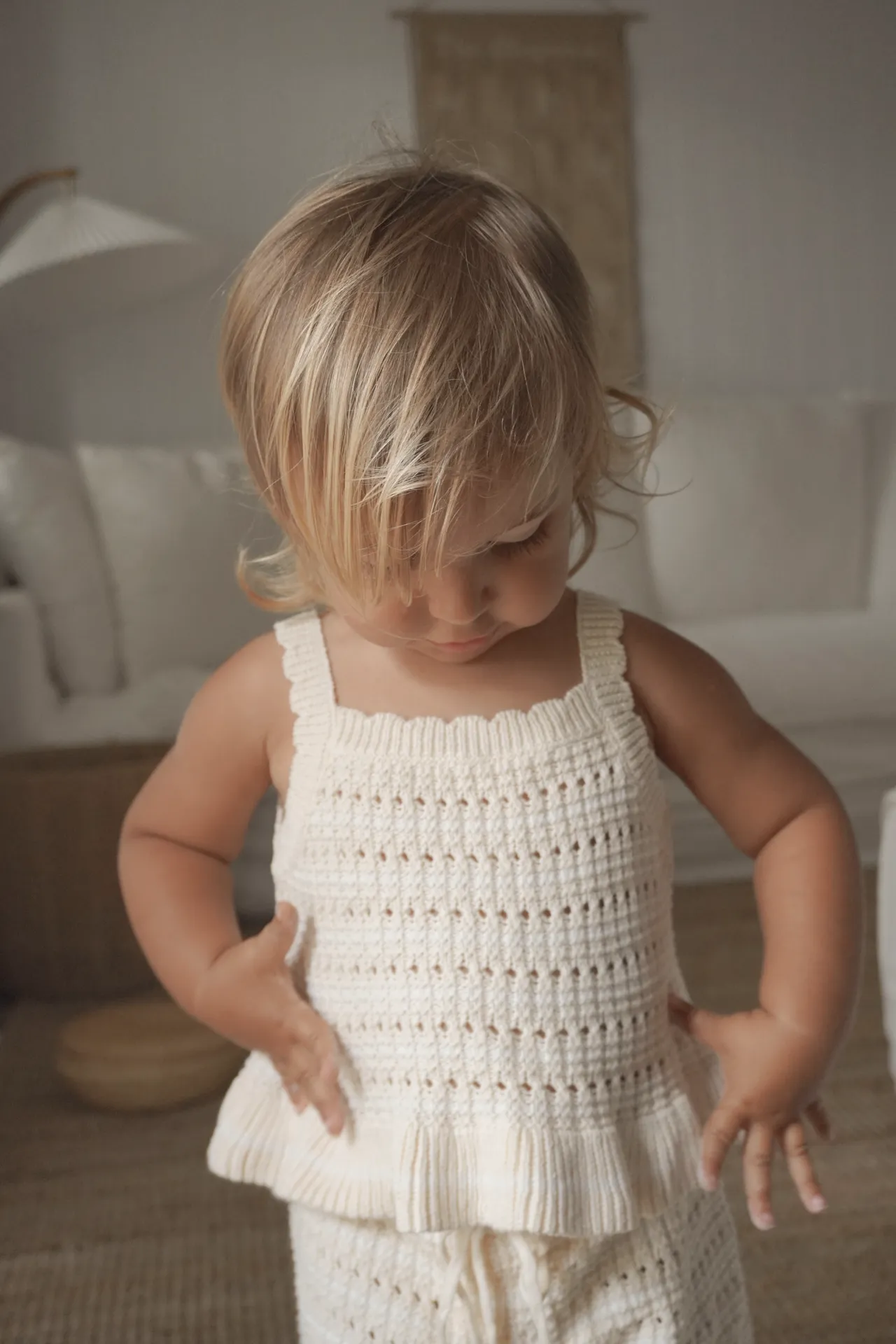 Crochet Tie Up Singlet Top | Buttermilk   Coconut Stripe