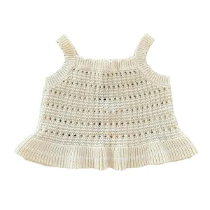 Crochet Tie Up Singlet Top | Buttermilk   Coconut Stripe