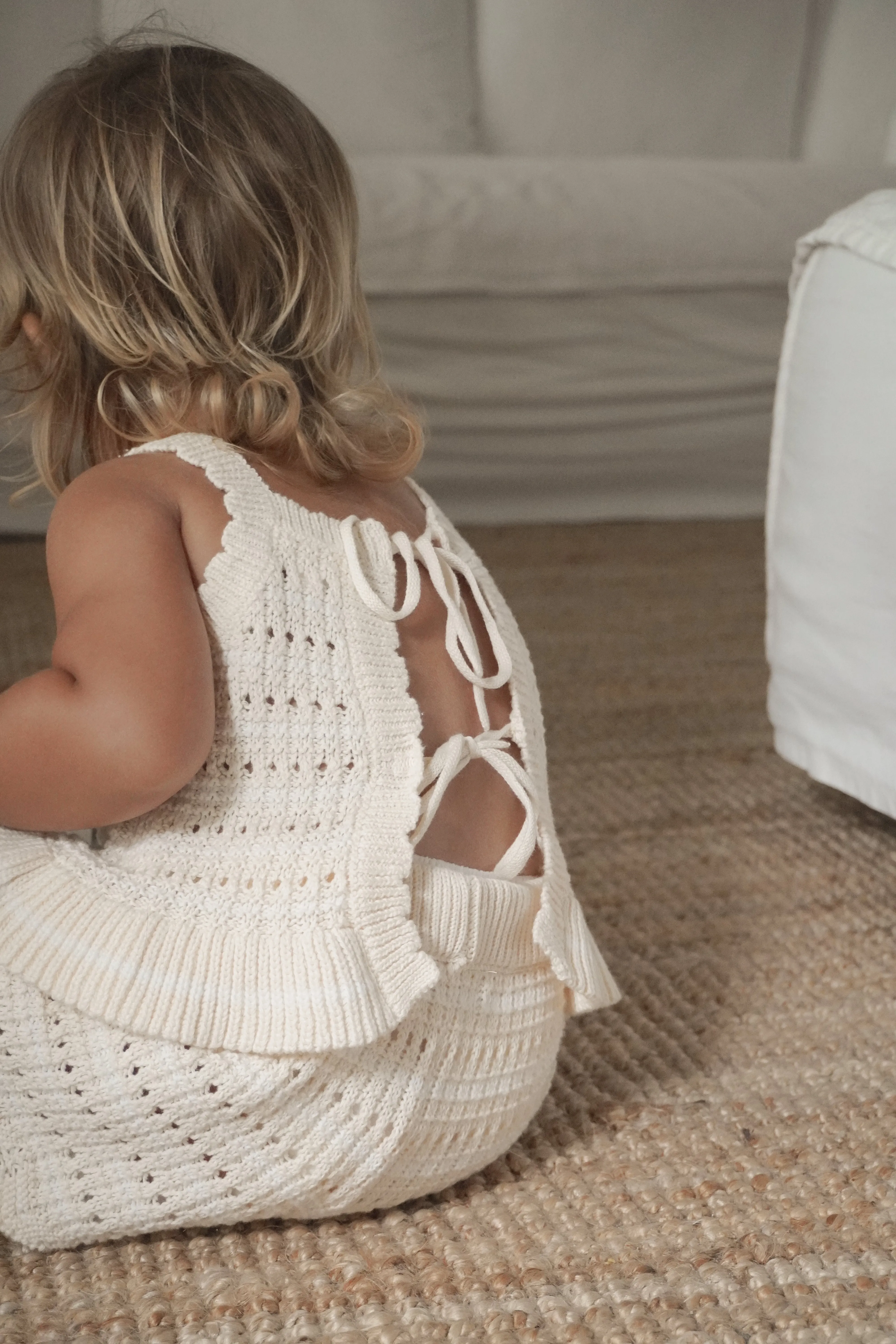 Crochet Tie Up Singlet Top | Buttermilk   Coconut Stripe