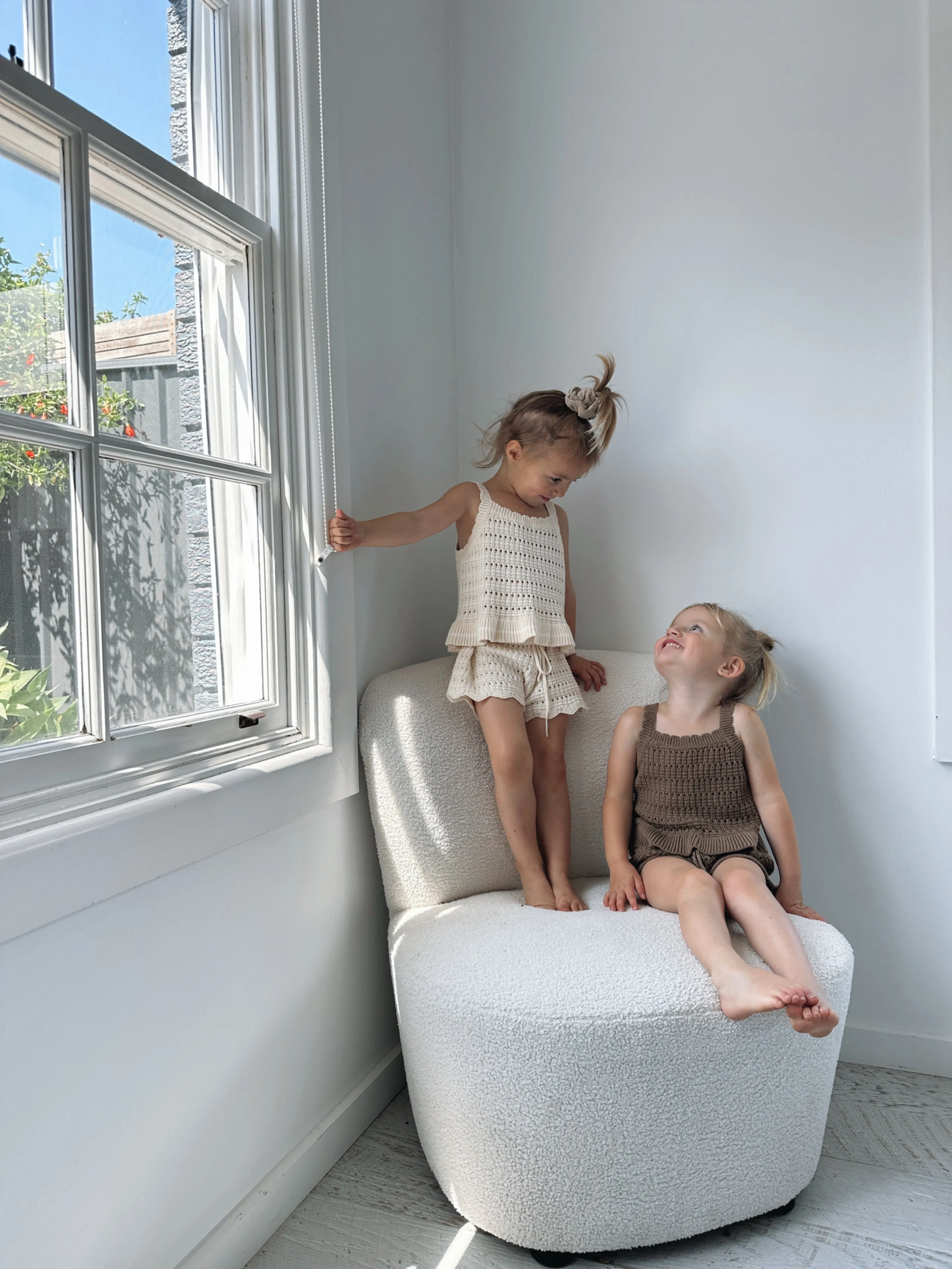 Crochet Tie Up Singlet Top | Buttermilk   Coconut Stripe