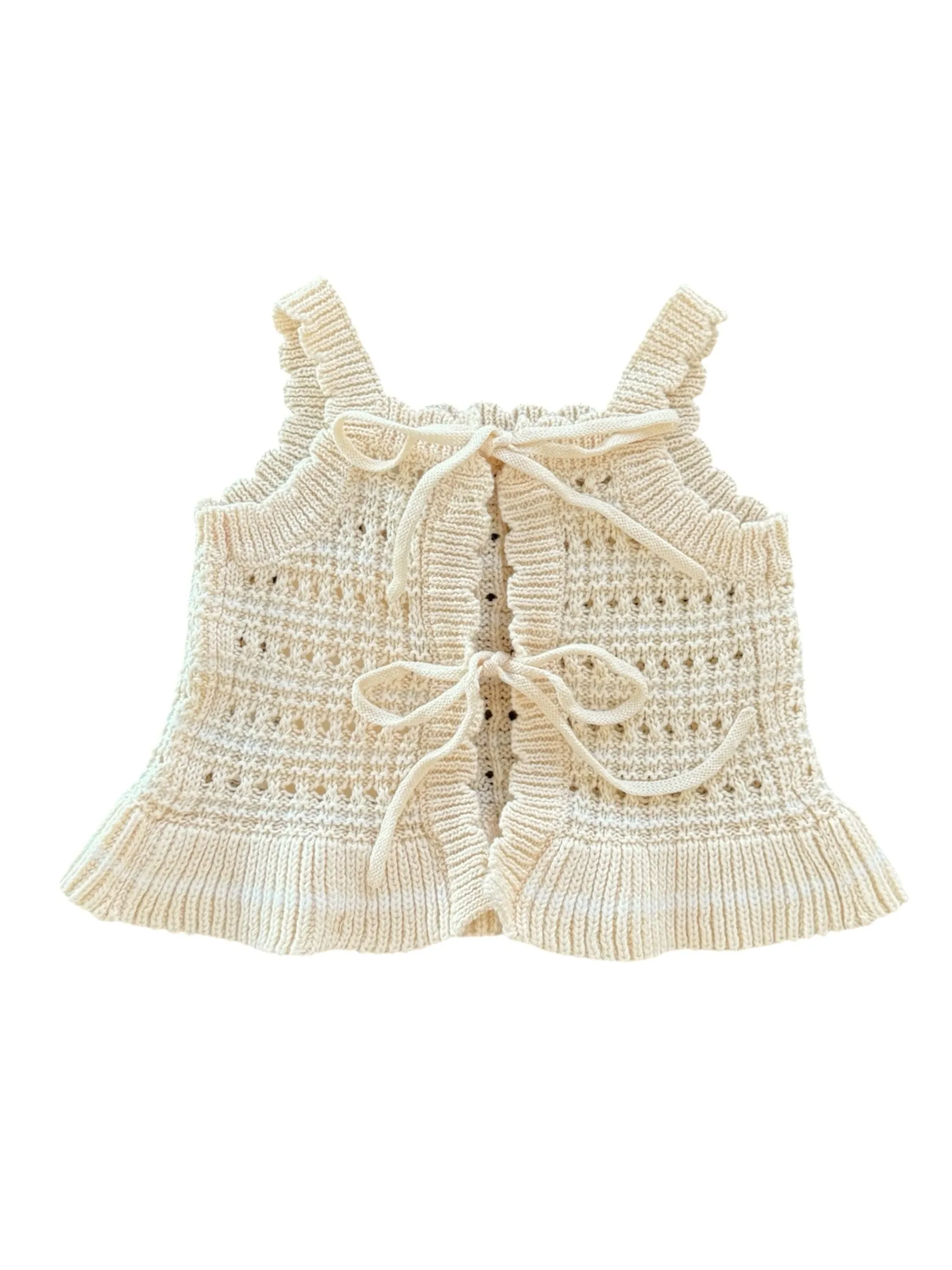 Crochet Tie Up Singlet Top | Buttermilk   Coconut Stripe