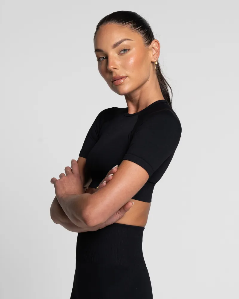Cropped Seamless Tee - Onyx