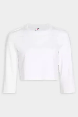 Cropped Varsity Long Sleeve Tee in Optic White