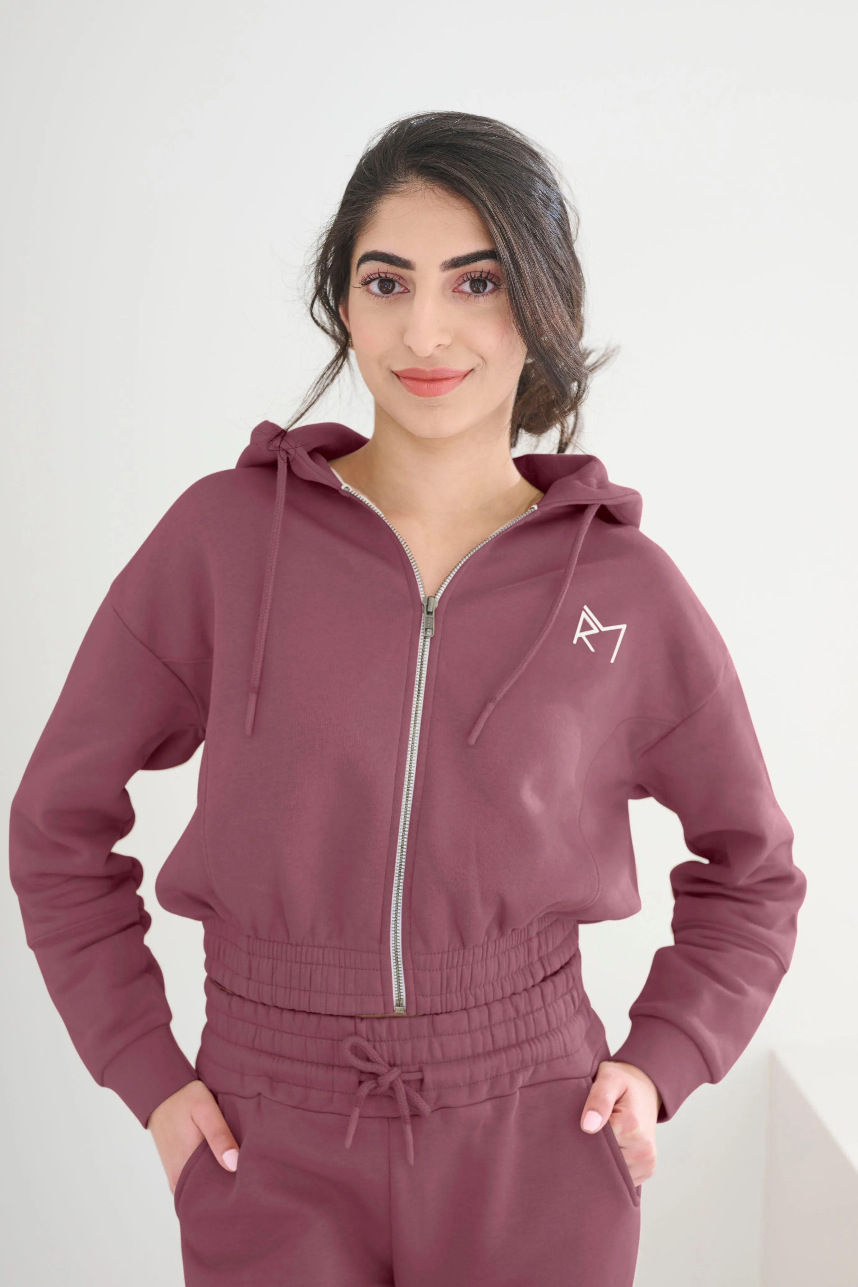 Cropped Zip Hoodie Mauve