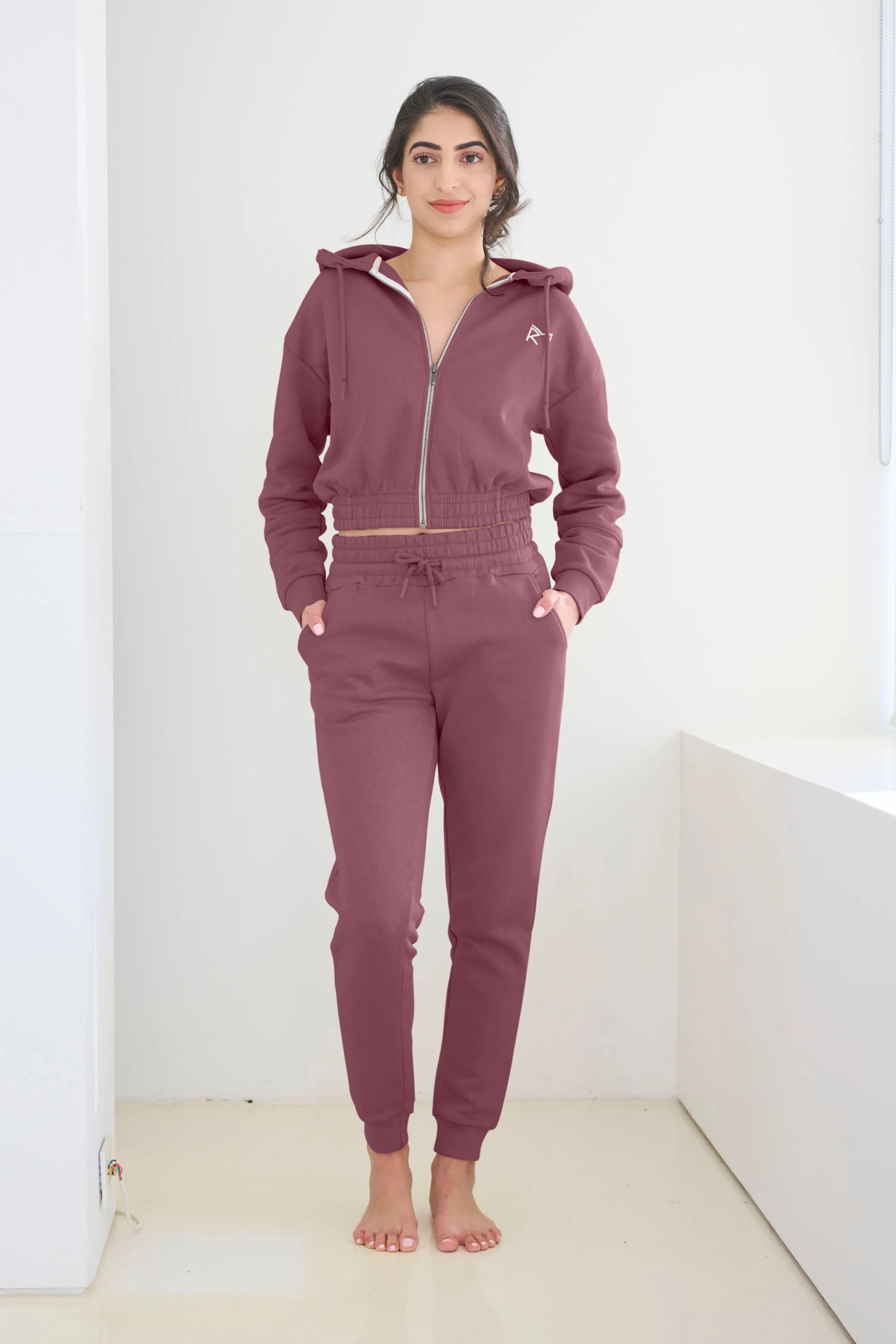 Cropped Zip Hoodie Mauve