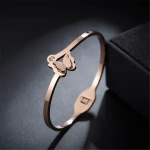 Cubic Zirconia & 18K Rose Gold-Plated Frosted Butterfly Bangle