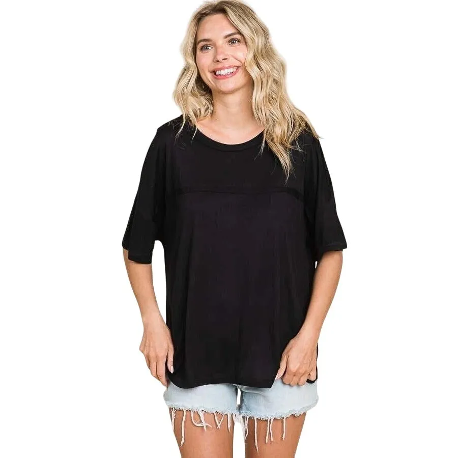 Culture Code Royal Blue Exposed Seam Short Sleeve Boxy Top CAY1646