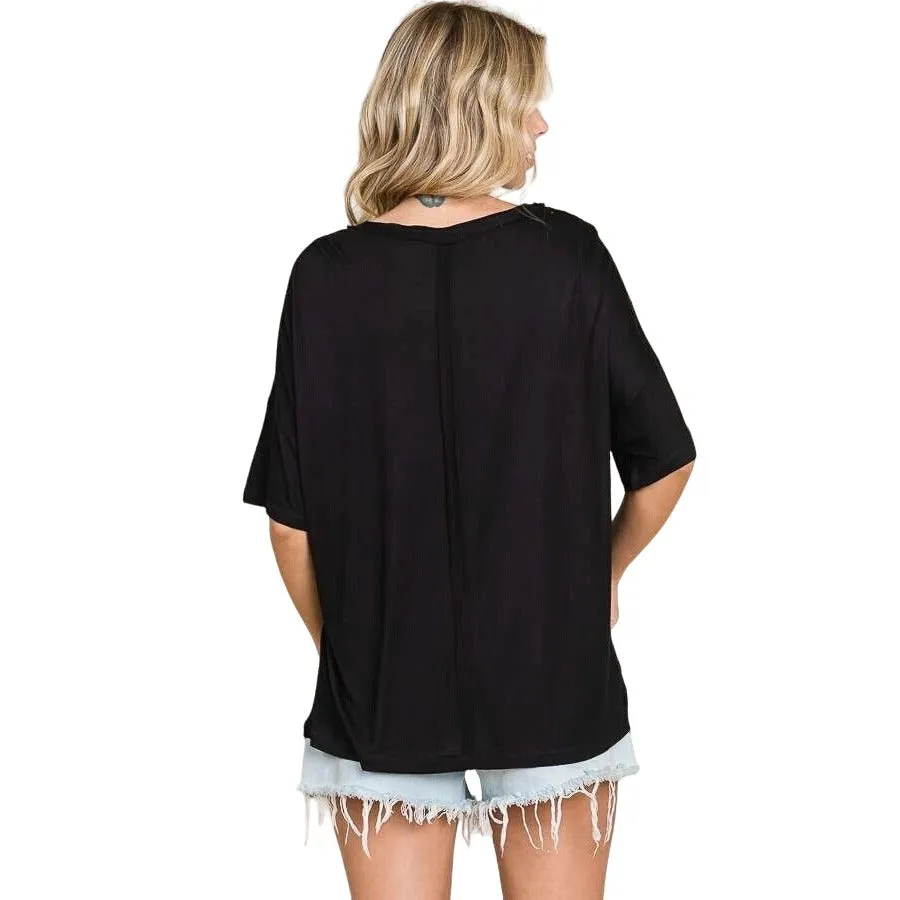 Culture Code Royal Blue Exposed Seam Short Sleeve Boxy Top CAY1646