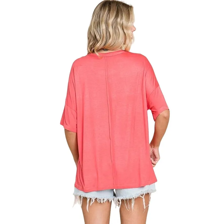 Culture Code Royal Blue Exposed Seam Short Sleeve Boxy Top CAY1646