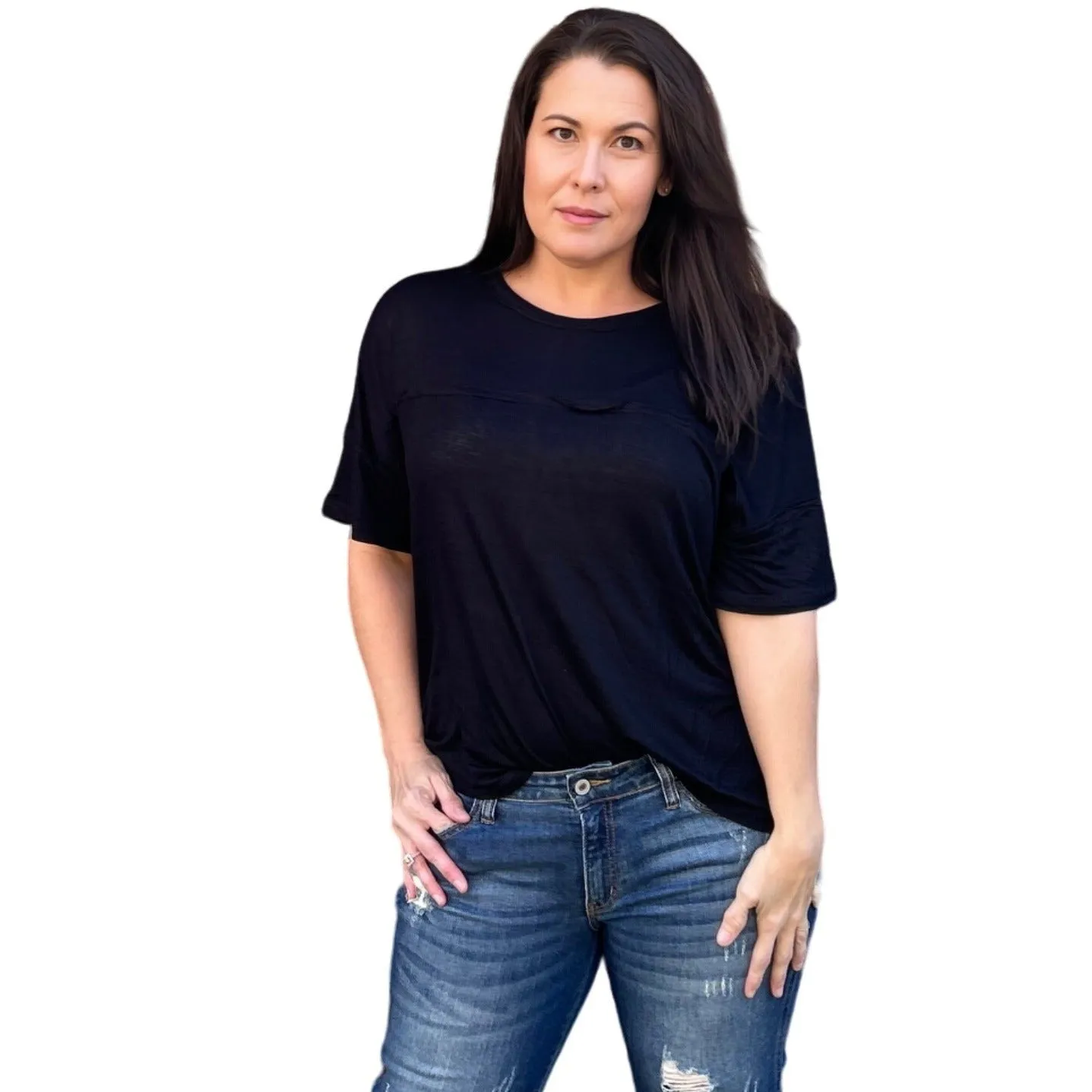 Culture Code Royal Blue Exposed Seam Short Sleeve Boxy Top CAY1646