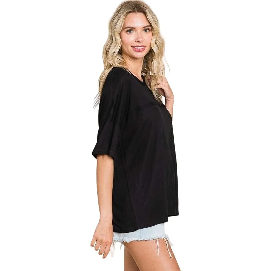 Culture Code Royal Blue Exposed Seam Short Sleeve Boxy Top CAY1646