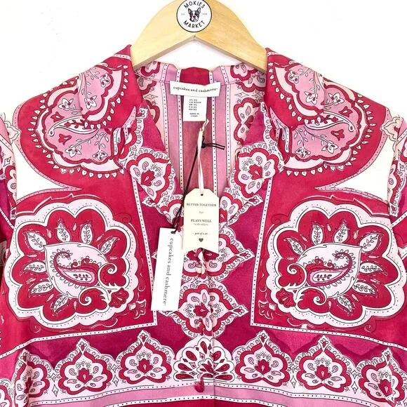 Cupcakes and Cashmere Pajama Set Womens Sz XS / S Pink Paisley Print Satin NWT