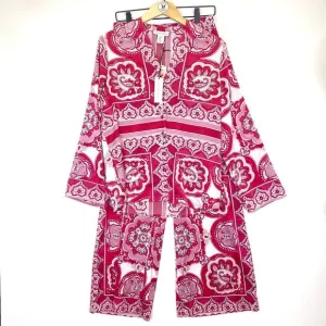 Cupcakes and Cashmere Pajama Set Womens Sz XS / S Pink Paisley Print Satin NWT