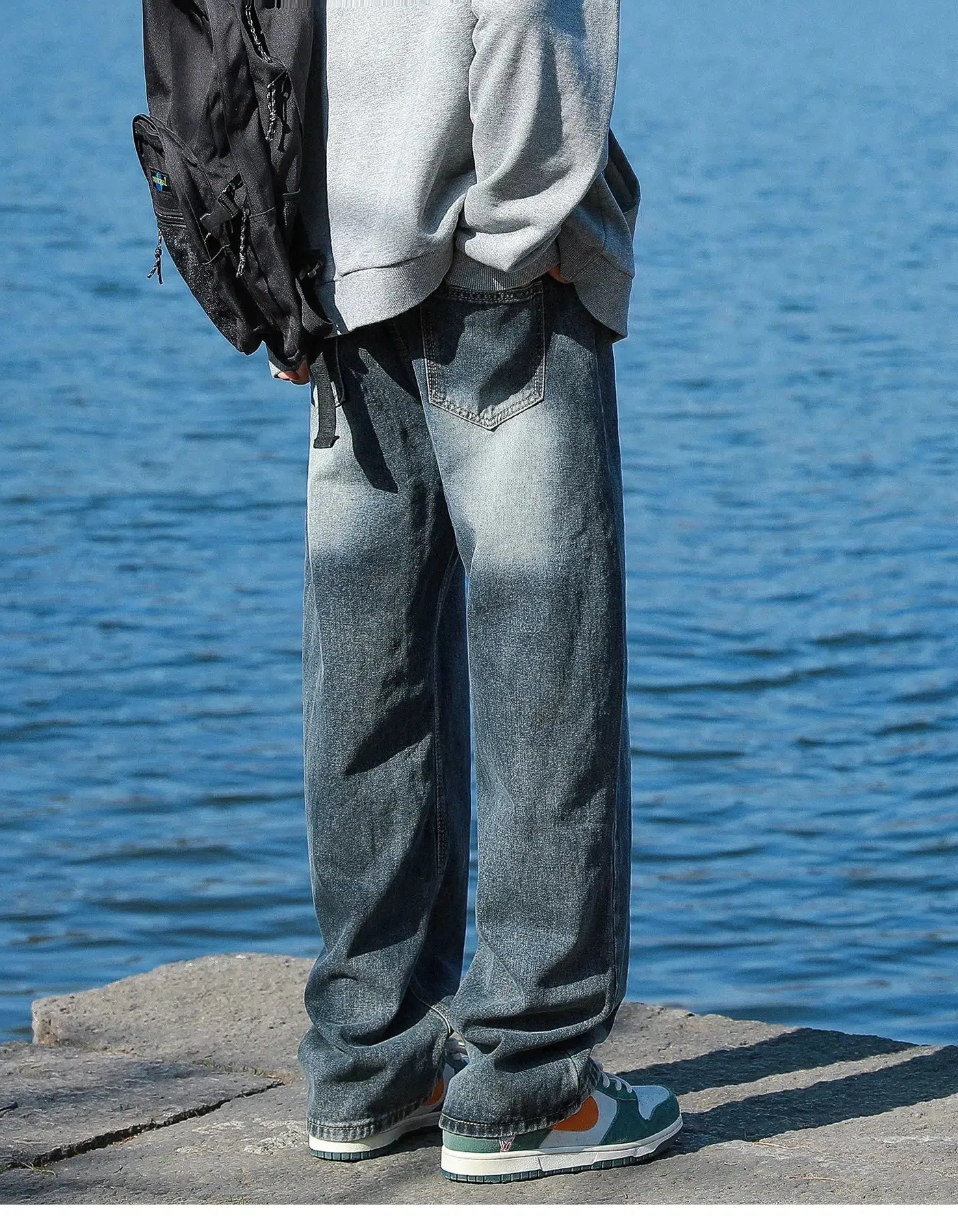 Deconstructed Washed Straight Pants
