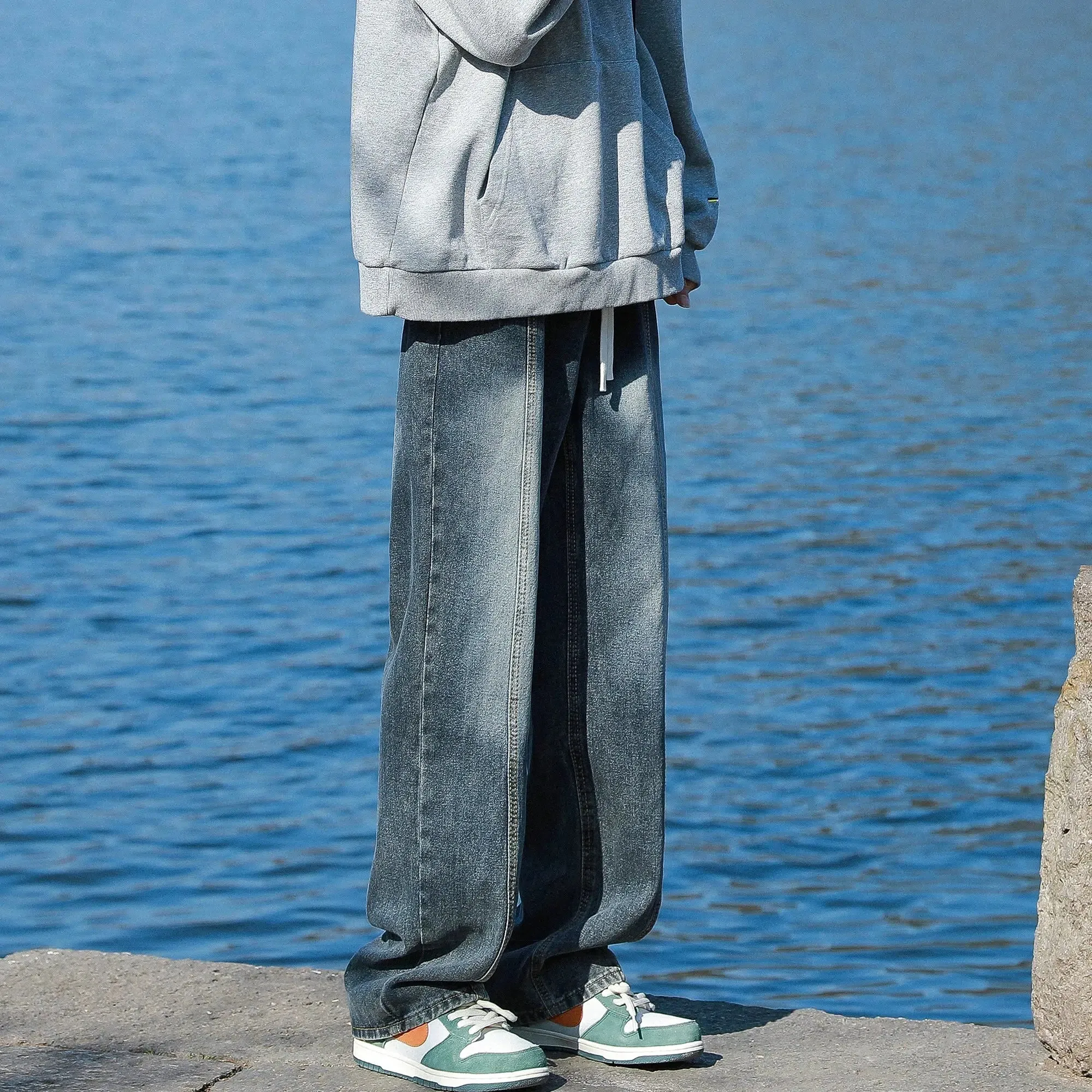 Deconstructed Washed Straight Pants