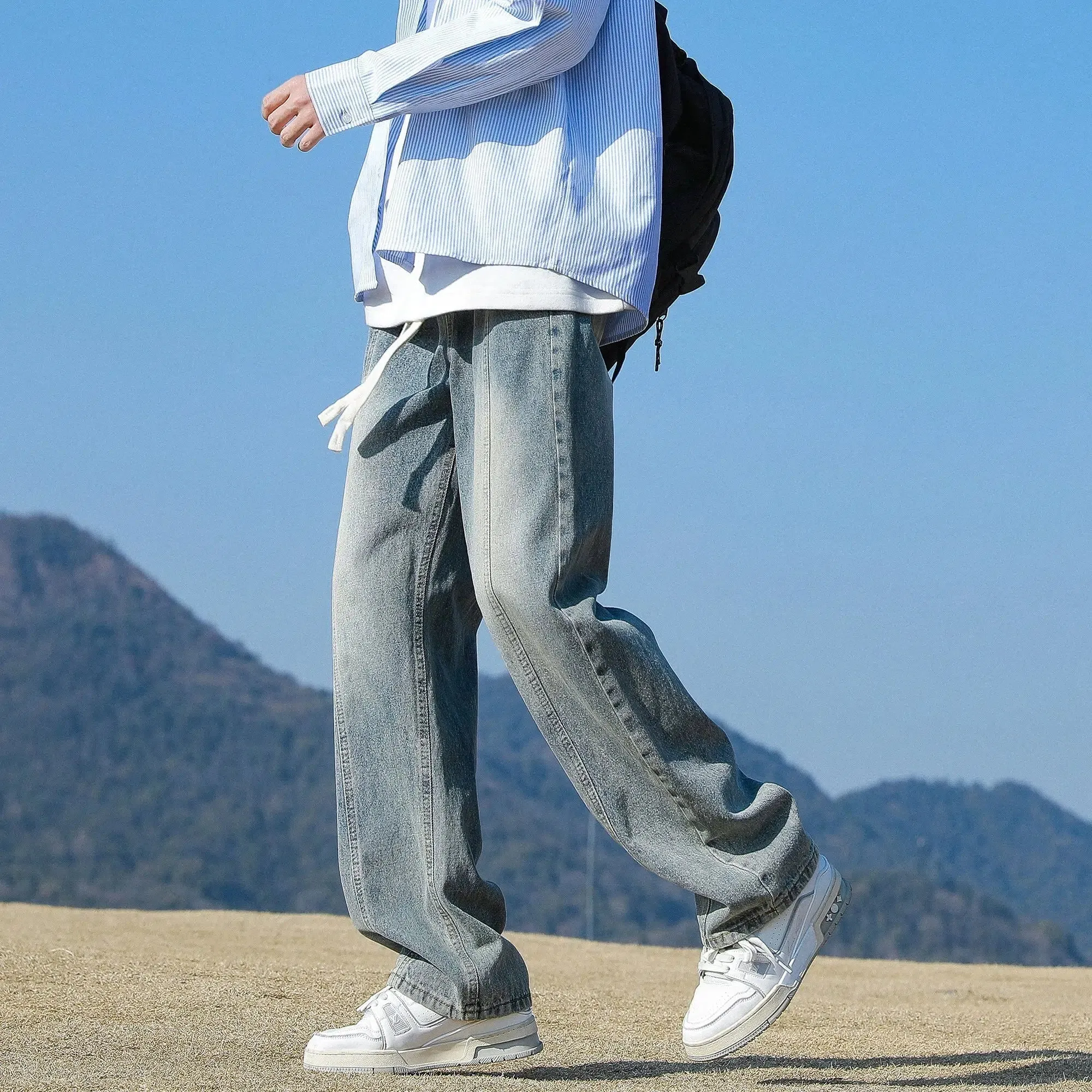 Deconstructed Washed Straight Pants